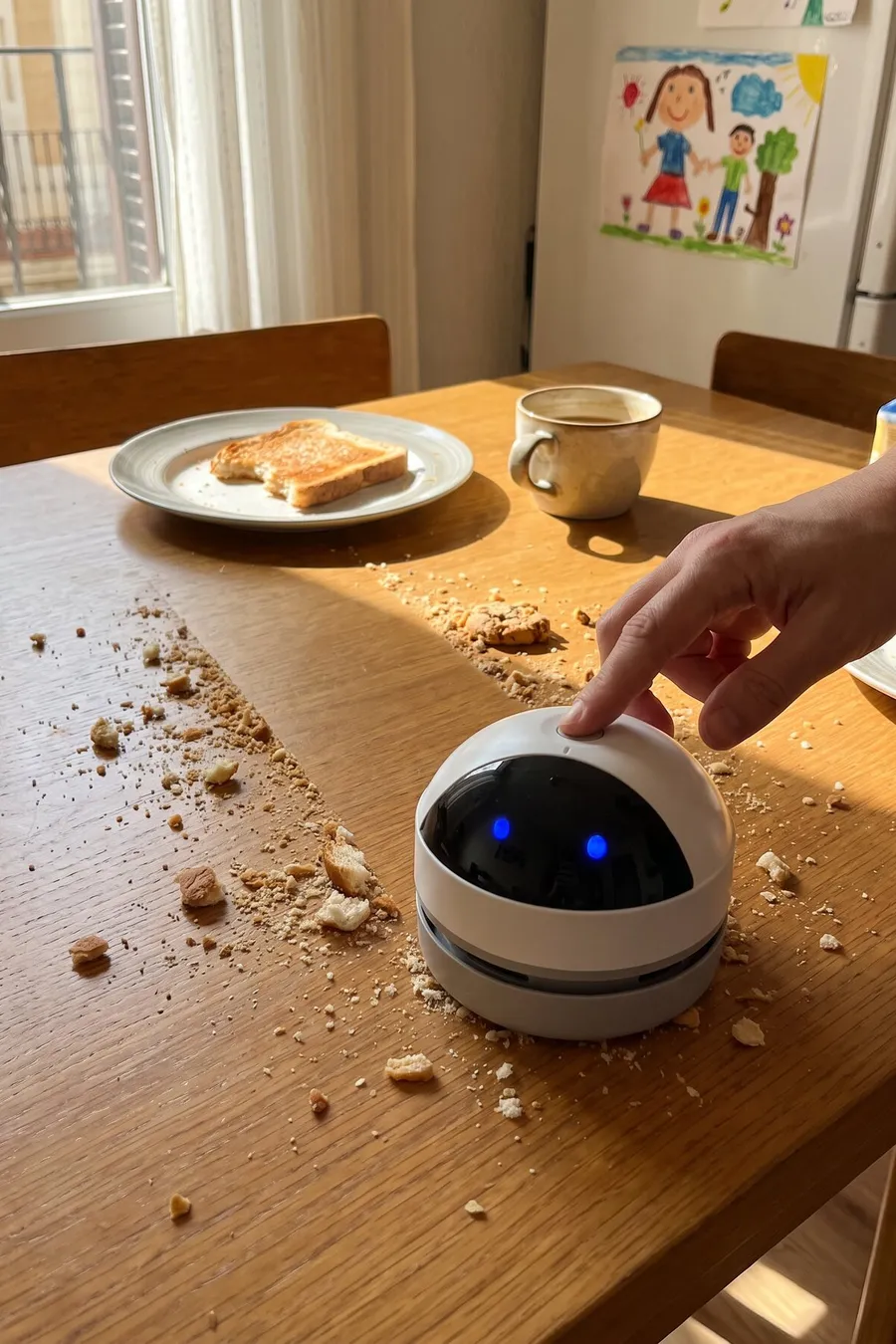 Migas en la mesa después de cada comida: el mini aspirador que las quita en 10 segundos